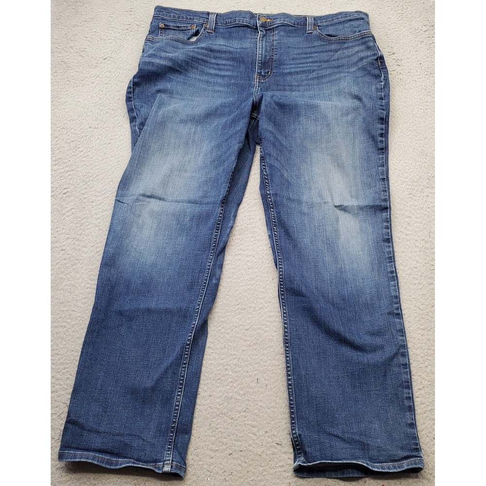 L.L. Bean Straight Jeans Mens 42x30 Blue Denim‎ Stretch Classic Faded Whiskered